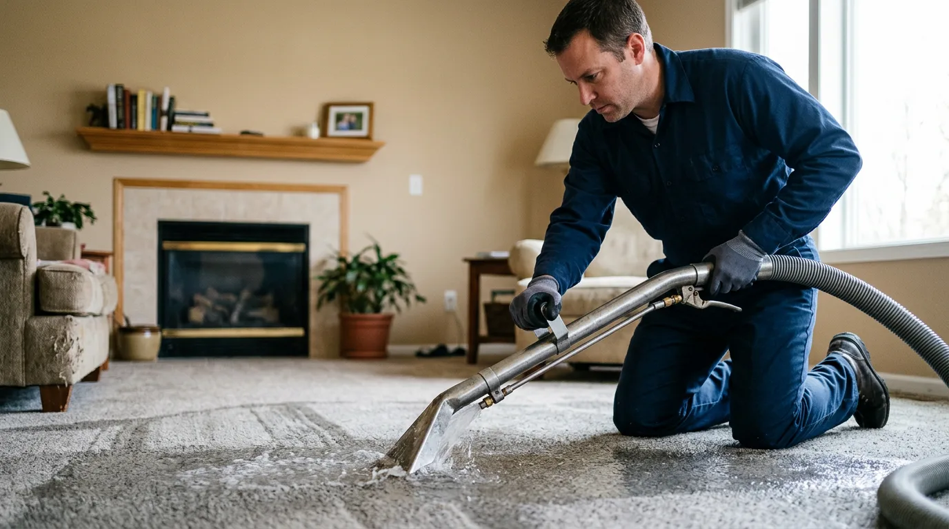 Water damage restoration technician working near Selma, CA